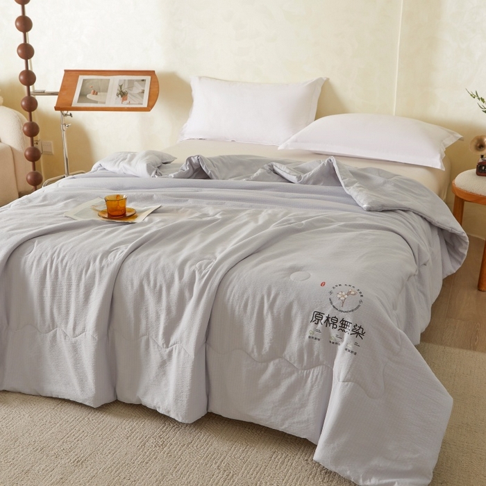 91家纺网 家纺一手货源 找家纺 友承家纺 皱皱纱木棉双层纱面料大豆纤维夏凉被空调被四季通用被子2026新款单人夏被芯双人可机洗水洗 香槟灰