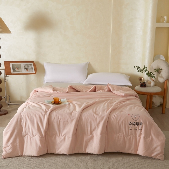 91家纺网 家纺一手货源 找家纺 友承家纺 皱皱纱木棉双层纱面料大豆纤维夏凉被空调被四季通用被子2026新款单人夏被芯双人可机洗水洗 香槟粉