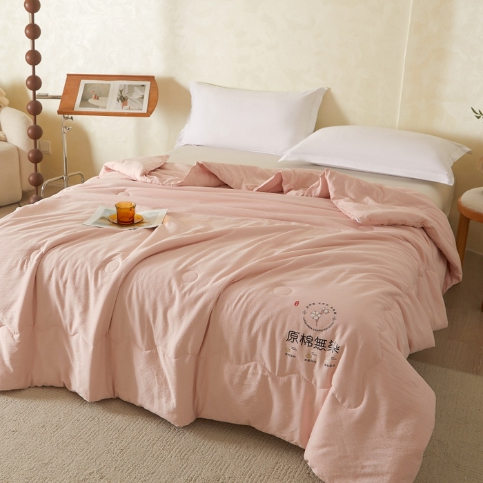 91家纺网 家纺一手货源 找家纺 友承家纺 皱皱纱木棉双层纱面料大豆纤维夏凉被空调被四季通用被子2026新款单人夏被芯双人可机洗水洗 香槟粉