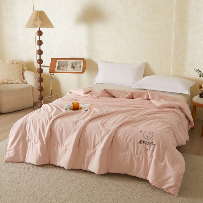 91家纺网 家纺一手货源 找家纺 友承家纺 皱皱纱木棉双层纱面料大豆纤维夏凉被空调被四季通用被子2026新款单人夏被芯双人可机洗水洗 香槟粉