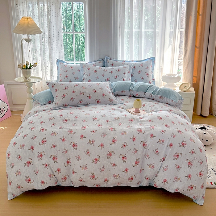 家贝爱 2026新款轻氧泡泡棉被套 冰蓝花语