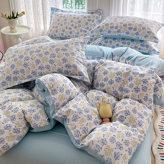 91家纺网 家纺一手货源 找家纺 家贝爱 2026新款轻氧泡泡棉被套 蓝色妖姬