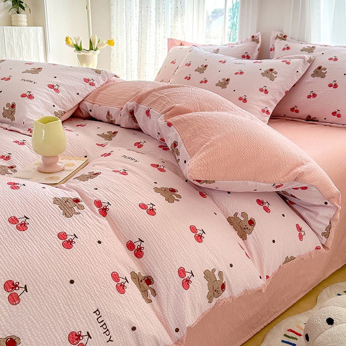 91家纺网 家纺一手货源 找家纺 家贝爱 2026新款轻氧泡泡棉被套 桃之夭夭