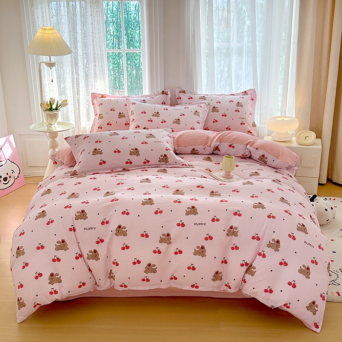 家贝爱 2026新款轻氧泡泡棉被套 桃之夭夭