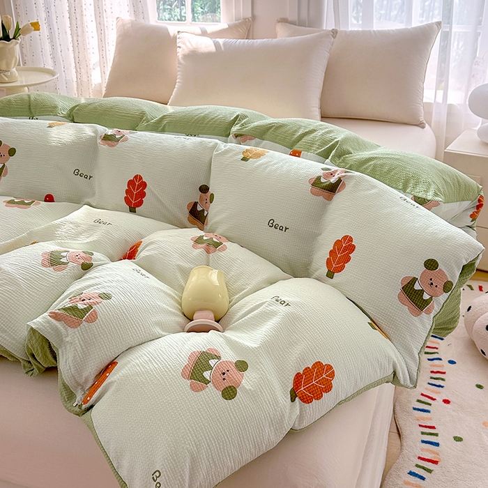 91家纺网 家纺一手货源 找家纺 家贝爱 2026新款轻氧泡泡棉被套 小熊木木