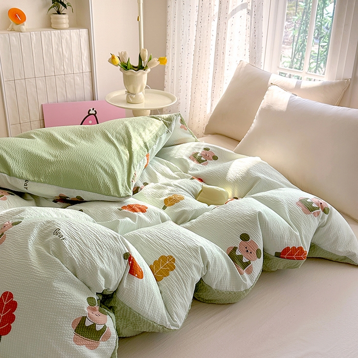 91家纺网 家纺一手货源 找家纺 家贝爱 2026新款轻氧泡泡棉被套 小熊木木