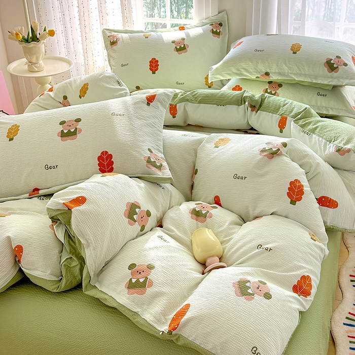 91家纺网 家纺一手货源 找家纺 家贝爱 2026新款轻氧泡泡棉被套 小熊木木