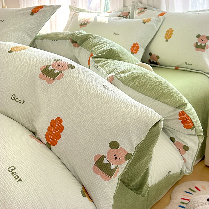 91家纺网 家纺一手货源 找家纺 家贝爱 2026新款轻氧泡泡棉被套 小熊木木