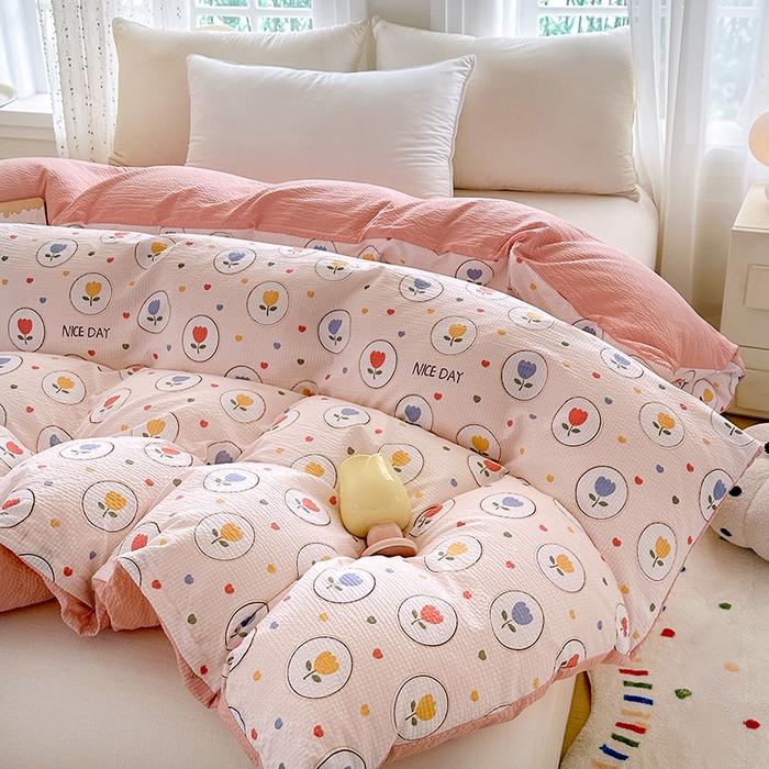 91家纺网 家纺一手货源 找家纺 家贝爱 2026新款轻氧泡泡棉被套 郁金香