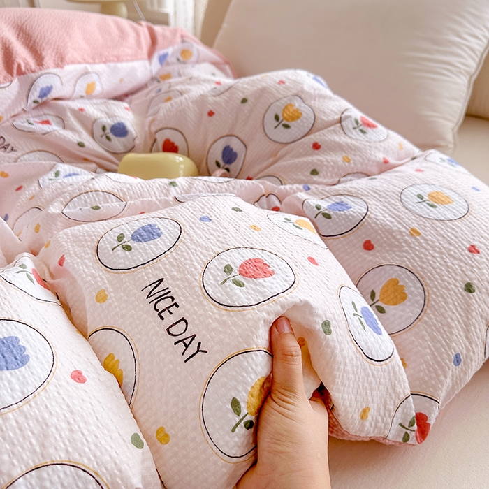 91家纺网 家纺一手货源 找家纺 家贝爱 2026新款轻氧泡泡棉被套 郁金香