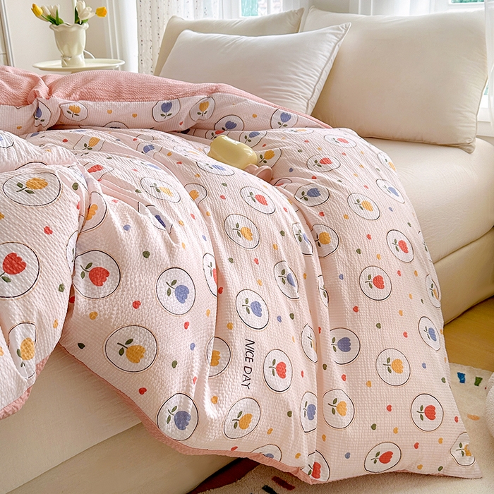 91家纺网 家纺一手货源 找家纺 家贝爱 2026新款轻氧泡泡棉被套 郁金香