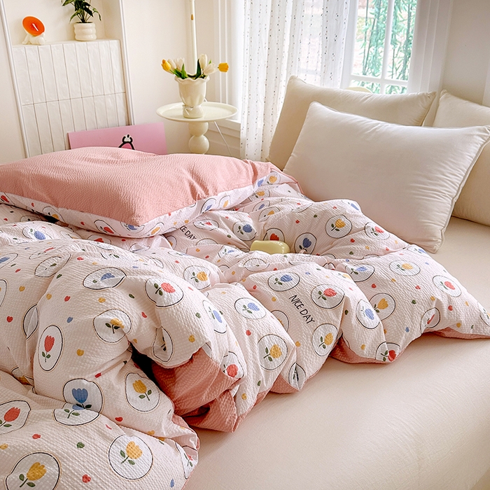 91家纺网 家纺一手货源 找家纺 家贝爱 2026新款轻氧泡泡棉被套 郁金香