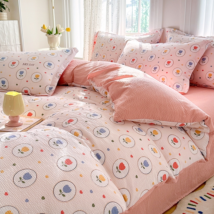 91家纺网 家纺一手货源 找家纺 家贝爱 2026新款轻氧泡泡棉被套 郁金香