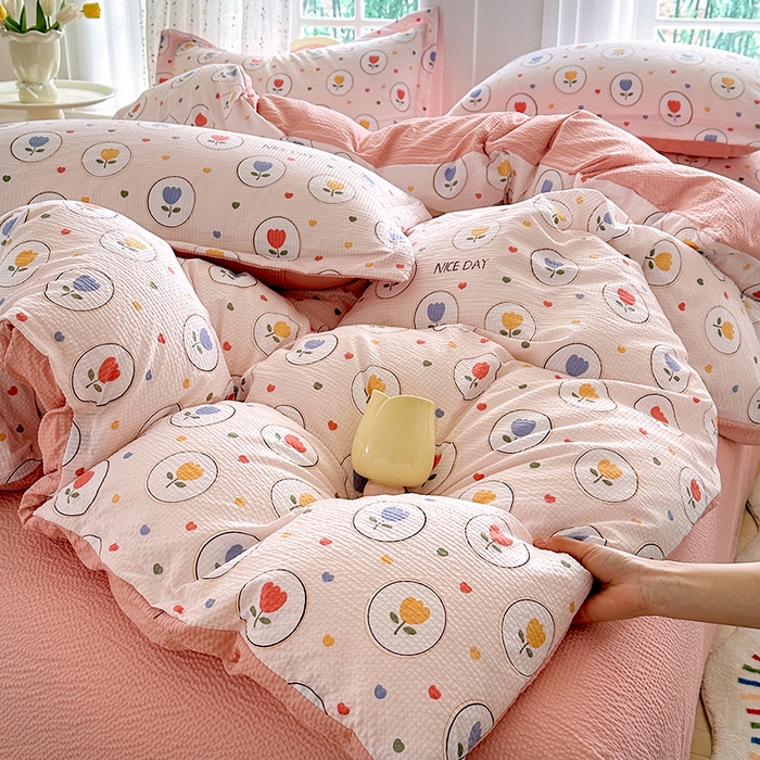 91家纺网 家纺一手货源 找家纺 家贝爱 2026新款轻氧泡泡棉被套 郁金香