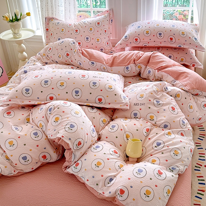 91家纺网 家纺一手货源 找家纺 家贝爱 2026新款轻氧泡泡棉被套 郁金香