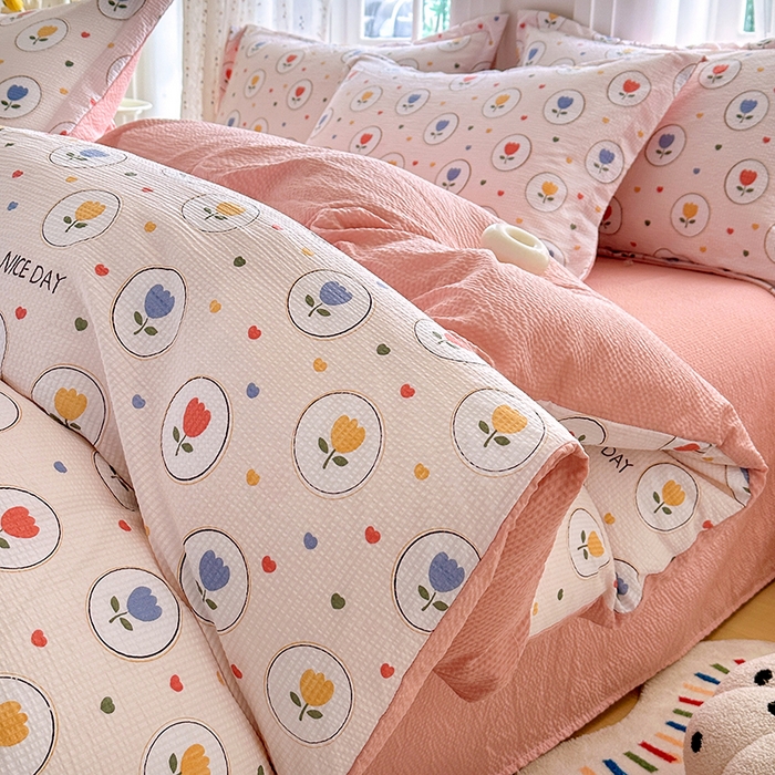 91家纺网 家纺一手货源 找家纺 家贝爱 2026新款轻氧泡泡棉被套 郁金香