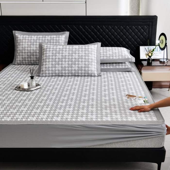 91家纺网 家纺一手货源 找家纺 （总）小牛席业 2026新款PE千鸟格凉感冰丝席系列（床笠款）