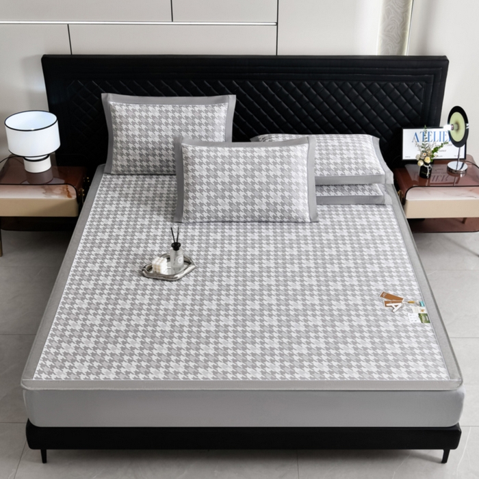 91家纺网 家纺一手货源 找家纺 （总）小牛席业 2026新款PE千鸟格凉感冰丝席系列（床笠款）