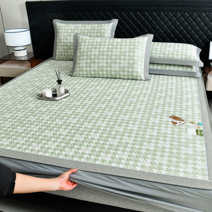 91家纺网 家纺一手货源 找家纺 （总）小牛席业 2026新款PE千鸟格凉感冰丝席系列（床笠款）