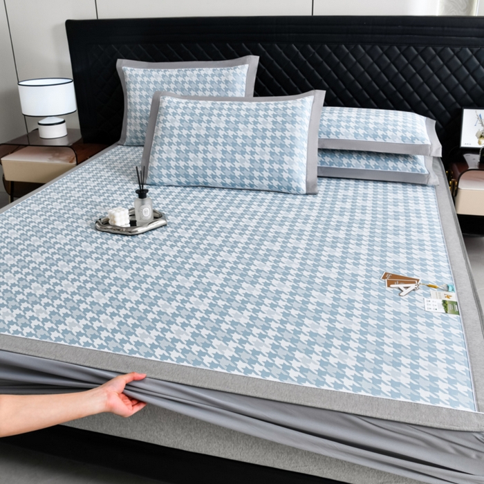 91家纺网 家纺一手货源 找家纺 （总）小牛席业 2026新款PE千鸟格凉感冰丝席系列（床笠款）