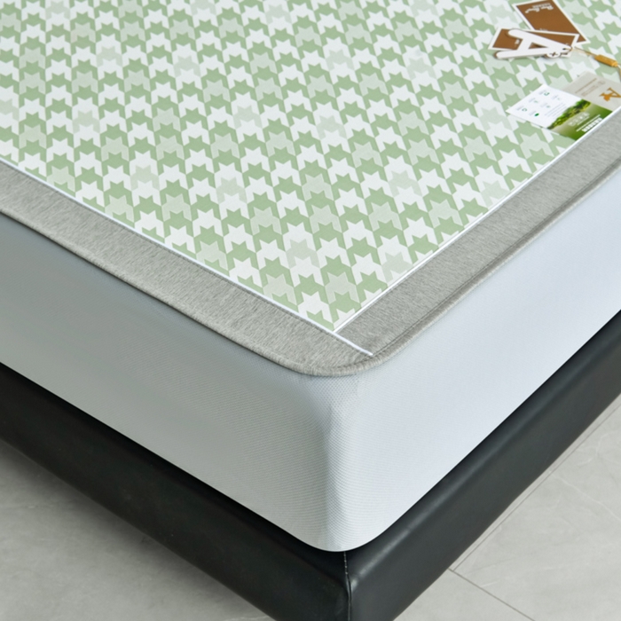 91家纺网 家纺一手货源 找家纺 小牛席业 2026新款PE千鸟格凉感冰丝席系列（床笠款） 绿色