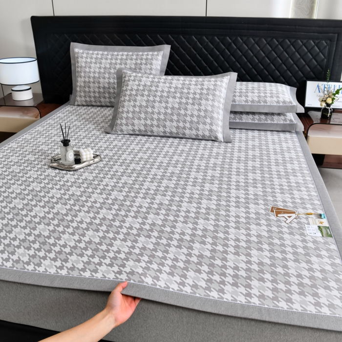 91家纺网 家纺一手货源 找家纺 小牛席业 2026新款PE千鸟格凉感冰丝席席子凉席 灰色