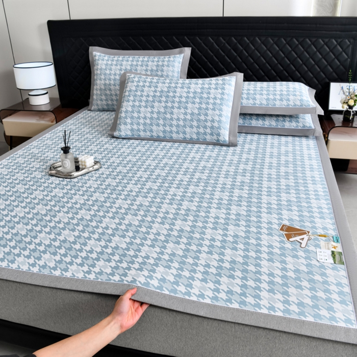 91家纺网 家纺一手货源 找家纺 （总）小牛席业 2026新款PE千鸟格凉感冰丝席席子凉席