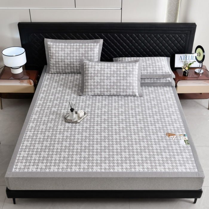 91家纺网 家纺一手货源 找家纺 小牛席业 2026新款PE千鸟格凉感冰丝席席子凉席 灰色