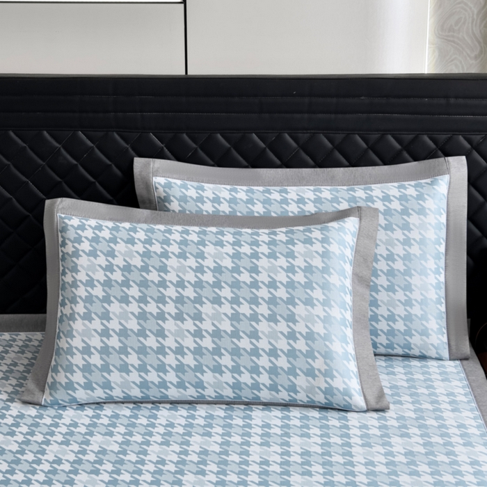 91家纺网 家纺一手货源 找家纺 小牛席业 2026新款PE千鸟格凉感冰丝席席子凉席 蓝色