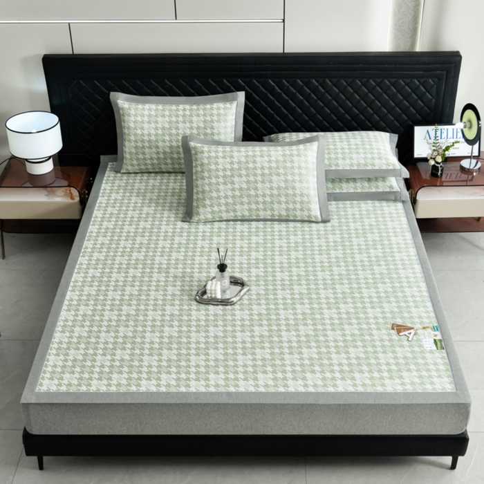 91家纺网 家纺一手货源 找家纺 小牛席业 2026新款PE千鸟格凉感冰丝席席子凉席 绿色