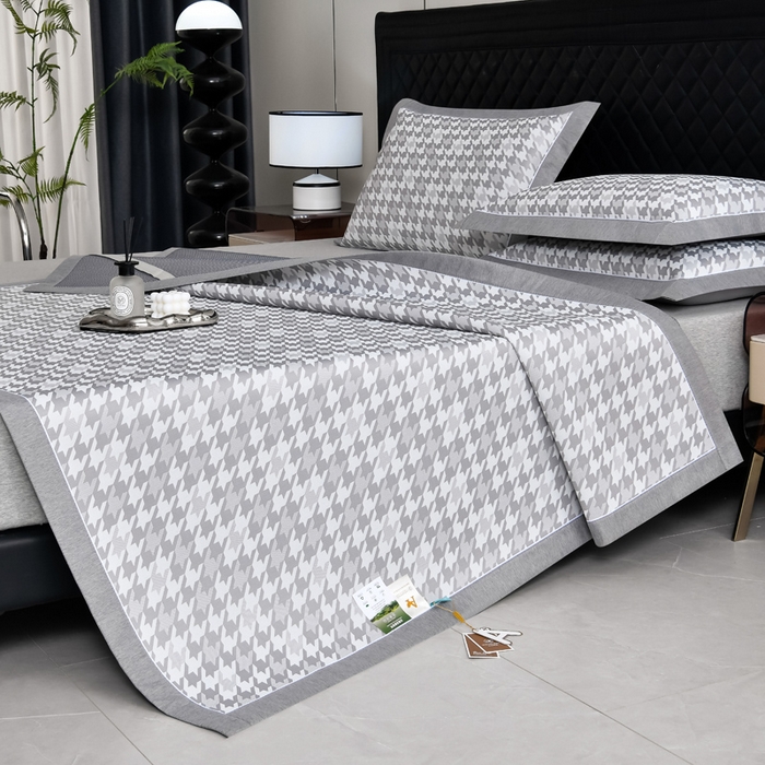 91家纺网 家纺一手货源 找家纺 小牛席业 2026新款PE千鸟格凉感冰丝席席子凉席 灰色