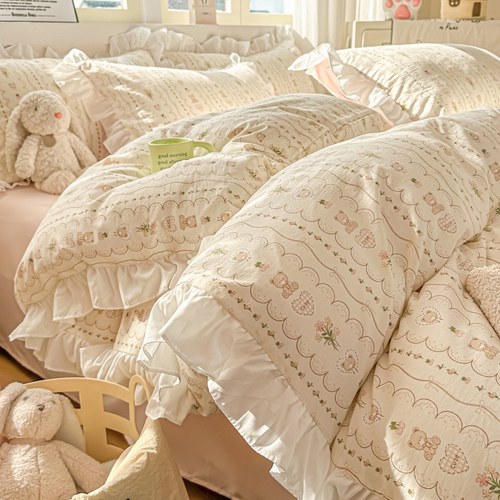 91家纺网 家纺一手货源 找家纺 （总）逸尚阁家纺 2026新款水洗仿棉印花花边四件套-终版