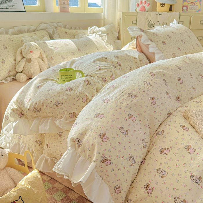 91家纺网 家纺一手货源 找家纺 （总）逸尚阁家纺 2026新款水洗仿棉印花花边四件套-终版