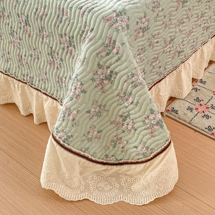 91家纺网 家纺一手货源 找家纺 岚吉家纺 2026年新款A类法式全棉花边床盖三件套四件套 丽莎-绿