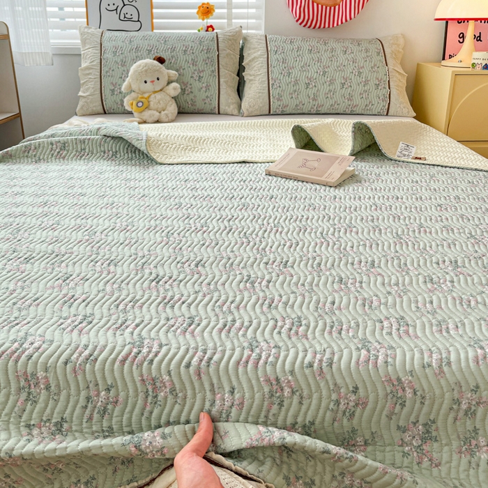 91家纺网 家纺一手货源 找家纺 岚吉家纺 2026年新款A类法式全棉花边床盖三件套四件套 丽莎-绿