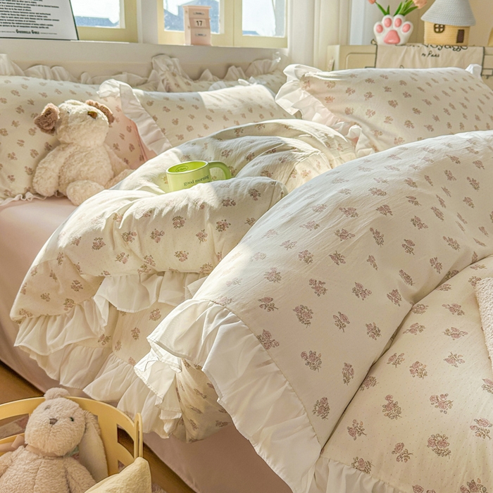 91家纺网 家纺一手货源 找家纺 （总）逸尚阁家纺 2026新款水洗仿棉印花花边四件套-终版