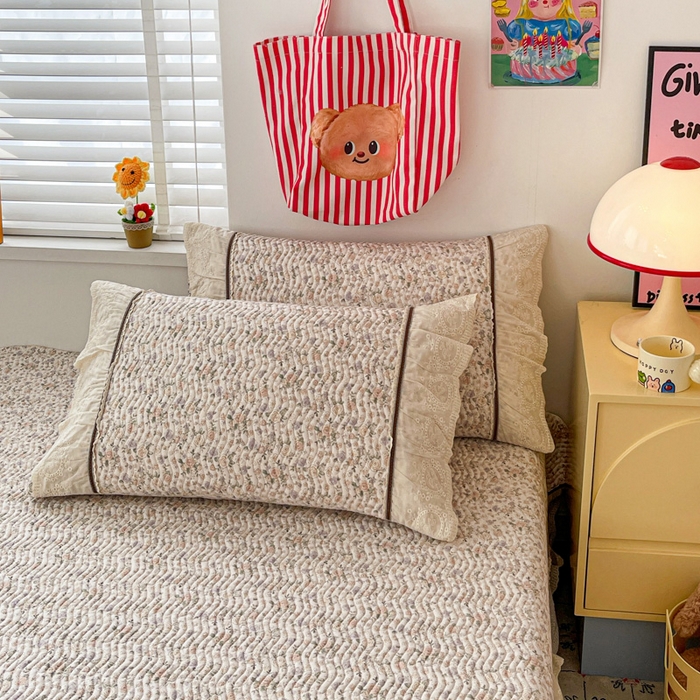 91家纺网 家纺一手货源 找家纺 岚吉家纺 2026年新款A类法式全棉花边床盖三件套四件套 露华浓-咖