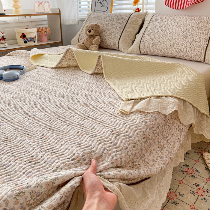 91家纺网 家纺一手货源 找家纺 岚吉家纺 2026年新款A类法式全棉花边床盖三件套四件套 露华浓-咖