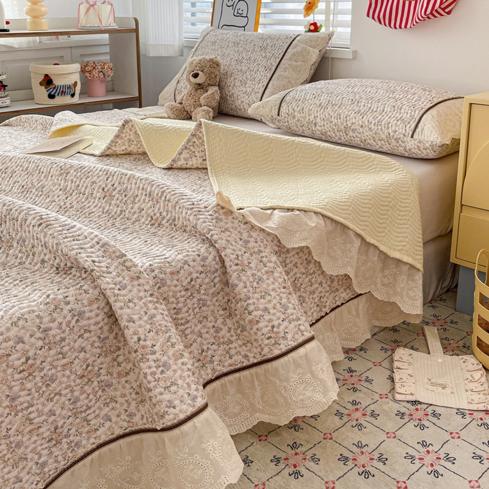 91家纺网 家纺一手货源 找家纺 岚吉家纺 2026年新款A类法式全棉花边床盖三件套四件套 露华浓-咖