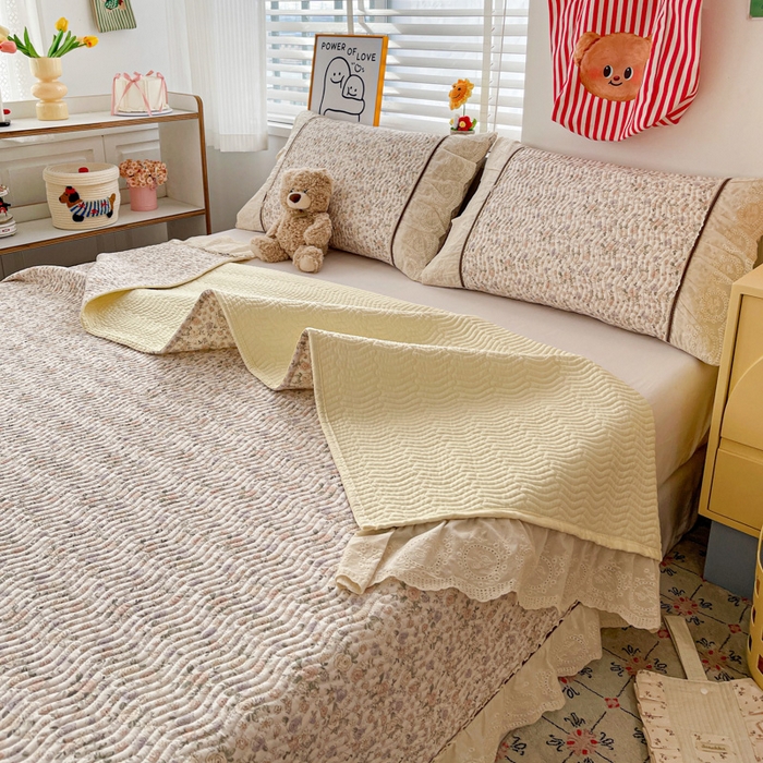 91家纺网 家纺一手货源 找家纺 岚吉家纺 2026年新款A类法式全棉花边床盖三件套四件套 露华浓-咖