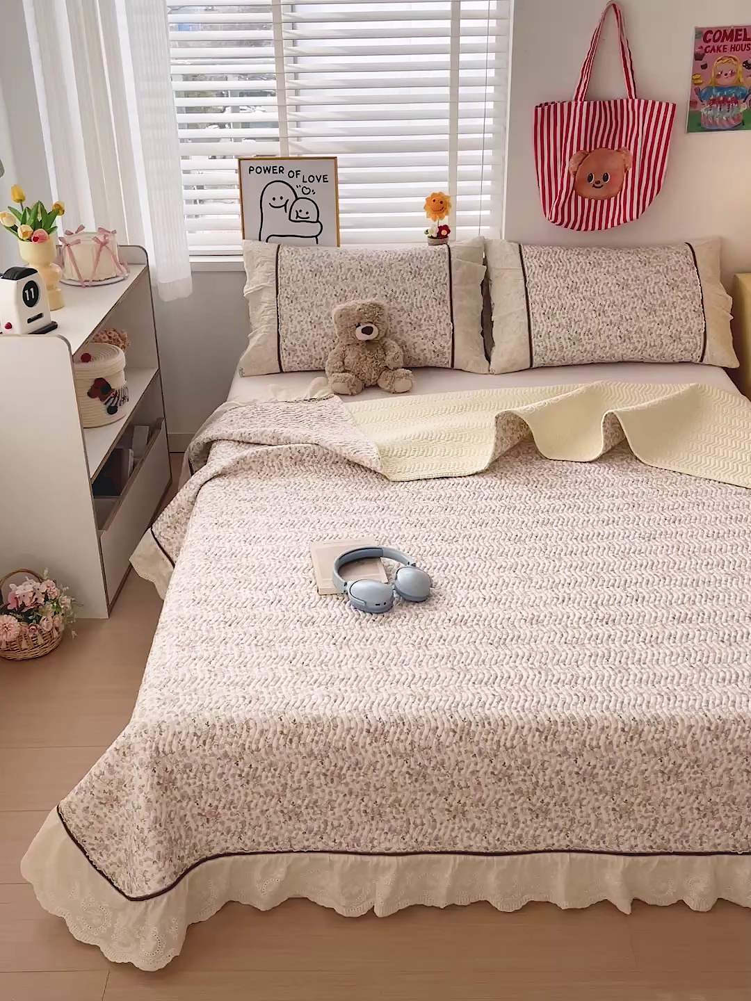 91家纺网 家纺一手货源 找家纺 岚吉家纺 2026年新款A类法式全棉花边床盖三件套四件套 露华浓-咖