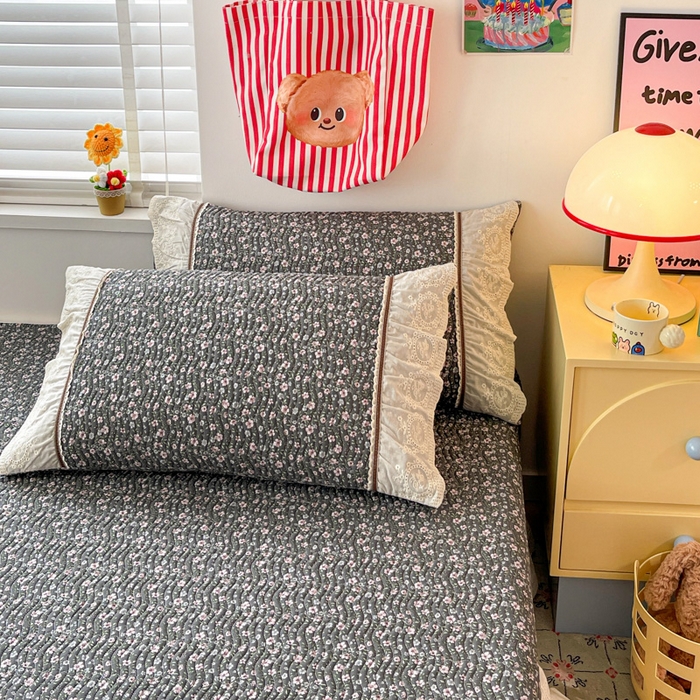 91家纺网 家纺一手货源 找家纺 岚吉家纺 2026年新款A类法式全棉花边床盖三件套四件套 梅溪渡-灰