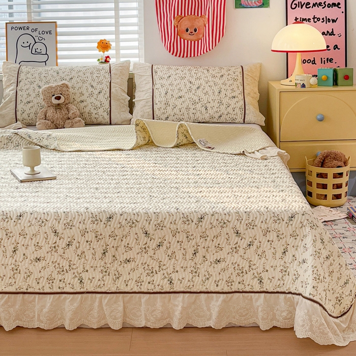 91家纺网 家纺一手货源 找家纺 岚吉家纺 2026年新款A类法式全棉花边床盖三件套四件套 暮色