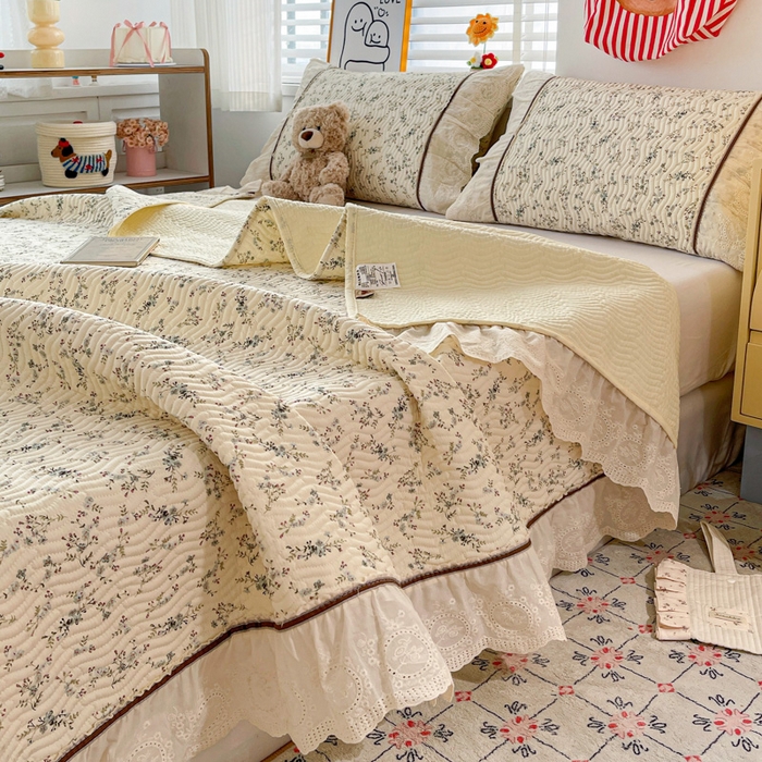 91家纺网 家纺一手货源 找家纺 岚吉家纺 2026年新款A类法式全棉花边床盖三件套四件套 暮色