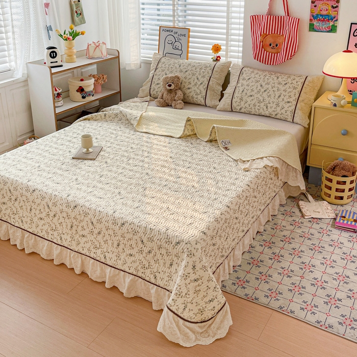 91家纺网 家纺一手货源 找家纺 岚吉家纺 2026年新款A类法式全棉花边床盖三件套四件套 暮色