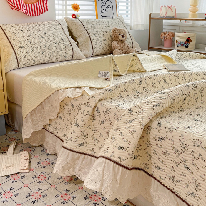 91家纺网 家纺一手货源 找家纺 岚吉家纺 2026年新款A类法式全棉花边床盖三件套四件套 暮色