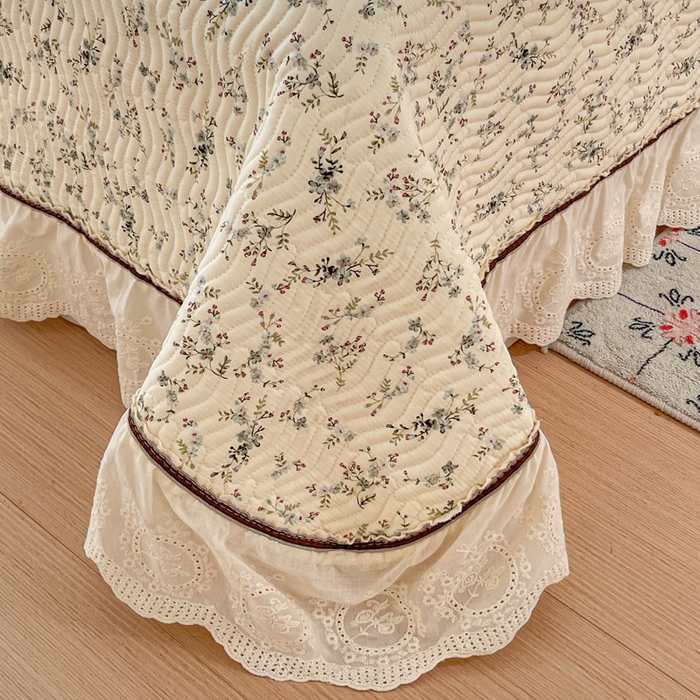 91家纺网 家纺一手货源 找家纺 岚吉家纺 2026年新款A类法式全棉花边床盖三件套四件套 暮色