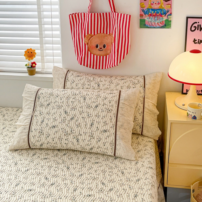 91家纺网 家纺一手货源 找家纺 岚吉家纺 2026年新款A类法式全棉花边床盖三件套四件套 暮色