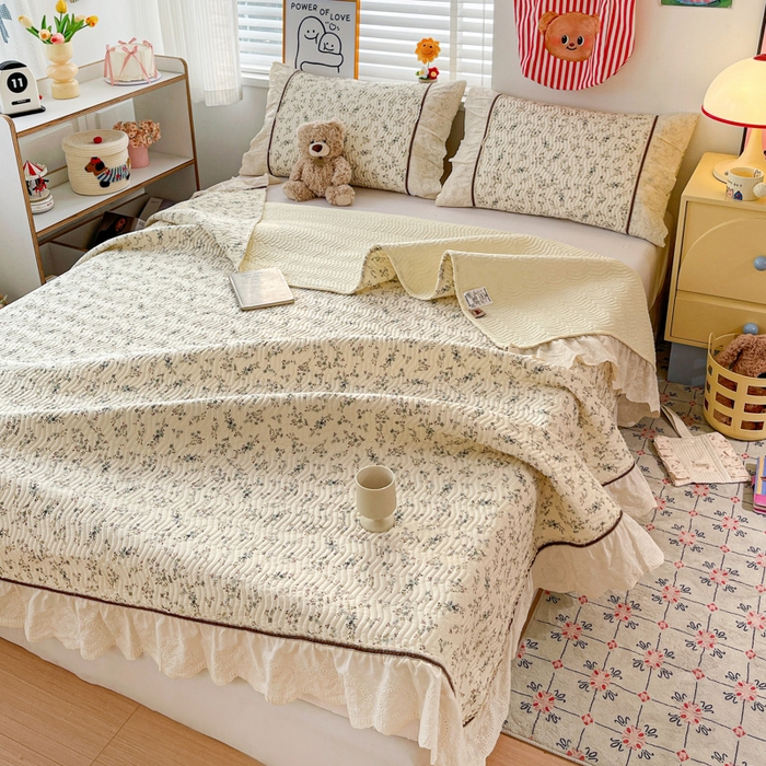 91家纺网 家纺一手货源 找家纺 岚吉家纺 2026年新款A类法式全棉花边床盖三件套四件套 暮色