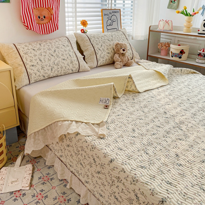 91家纺网 家纺一手货源 找家纺 岚吉家纺 2026年新款A类法式全棉花边床盖三件套四件套 暮色